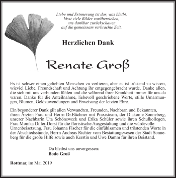 Traueranzeige von Renate Groß von Südthüringer Presse