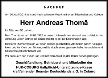 Traueranzeige von Andreas Thomä von Neue Presse Coburg