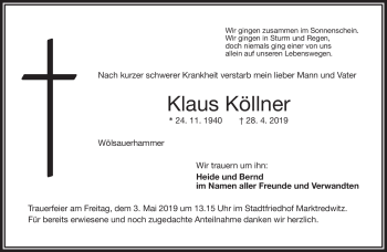 Traueranzeige von Klaus Köllner von Frankenpost