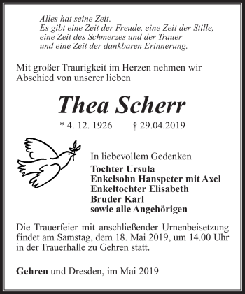 Traueranzeige von Thea Scherr von Südthüringer Presse