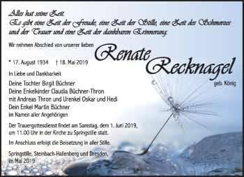 Traueranzeige von Renate Recknagel von Südthüringer Presse
