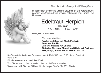 Traueranzeige von Edeltraut Herpich von Frankenpost