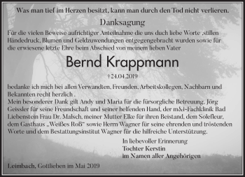 Traueranzeige von Bernd Krappmann von Südthüringer Presse