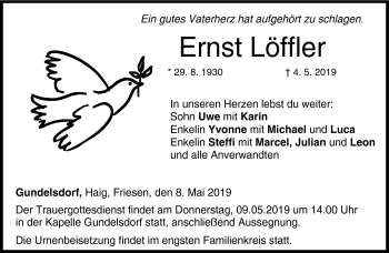 Traueranzeige von Ernst Löffler von Neue Presse Coburg