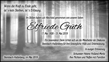 Traueranzeige von Elfriede Güth von Südthüringer Presse