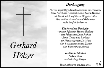 Traueranzeige von Gerhard Hölzer von Südthüringer Presse