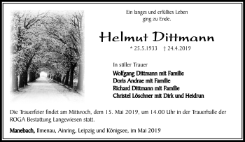 Traueranzeige von Helmut Dittmann von Südthüringer Presse