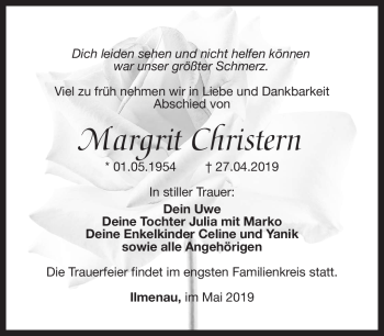 Traueranzeige von Margrit Christern von Südthüringer Presse