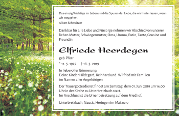 Traueranzeige von Elfriede Heerdegen von Südthüringer Presse