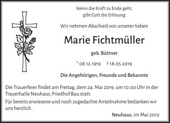 Traueranzeige von Marie Fichtmüller von Südthüringer Presse