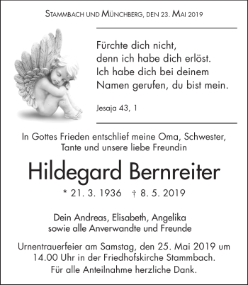 Traueranzeige von Hildegrad Bernreiter von Frankenpost
