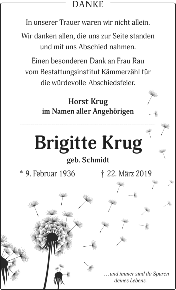 Traueranzeige von Brigitte Krug von Südthüringer Presse