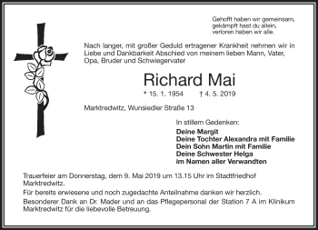 Traueranzeige von Richard Mai von Frankenpost