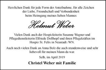 Traueranzeige von Helmut Weber von Frankenpost