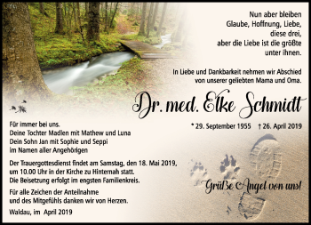 Traueranzeige von Elke Schmidt von Südthüringer Presse