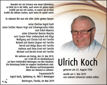 Traueranzeige von Ulrich Koch von Südthüringer Presse