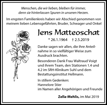 Traueranzeige von Jens Matteoschat von Südthüringer Presse