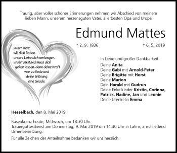 Traueranzeige von Edmund Mattes von Neue Presse Coburg