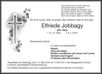 Traueranzeige von Elfriede Jobbagy von Frankenpost