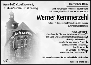 Traueranzeige von Werner Kemmerzehl von Südthüringer Presse