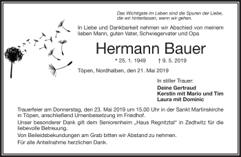Traueranzeige von Hermann Bauer von Frankenpost