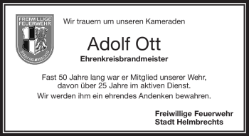 Traueranzeige von Adolf Ott von Frankenpost