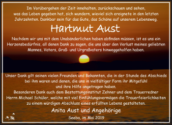 Traueranzeige von Hartmut Aust von Südthüringer Presse