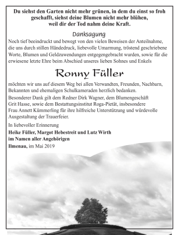 Traueranzeige von Ronny Füller von Südthüringer Presse