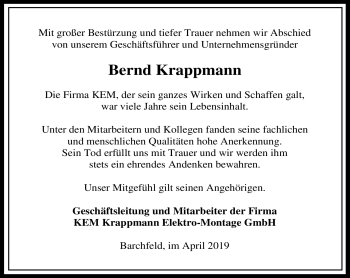 Traueranzeige von Bernd Krappmann von Südthüringer Presse