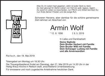 Traueranzeige von Armin Wolf von Neue Presse Coburg