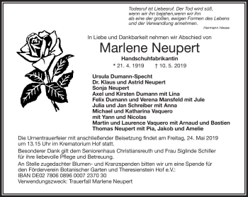 Traueranzeige von Marlene Neupert von Frankenpost