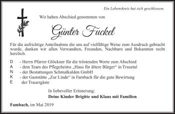 Traueranzeige von Günter Funkel von Südthüringer Presse