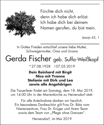 Traueranzeige von Gerda Fischer von Südthüringer Presse