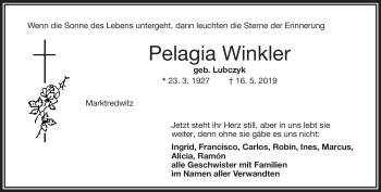 Traueranzeige von Pelagia Winkler von Frankenpost