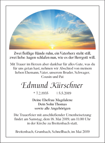 Traueranzeige von Edmund Kürschner von Südthüringer Presse