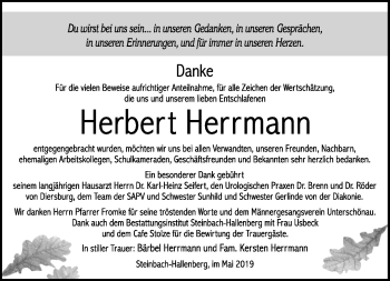 Traueranzeige von Herbert Herrmann von Südthüringer Presse