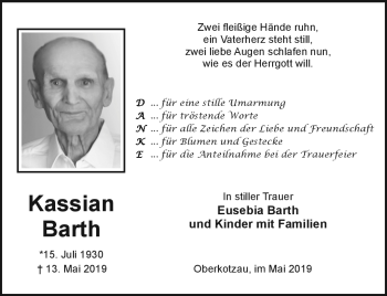 Traueranzeige von Kassian Barth von Frankenpost