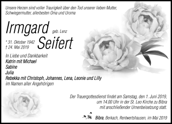Traueranzeige von Irmgard Seifert von Südthüringer Presse