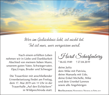 Traueranzeige von Horst Scharfenberg von Südthüringer Presse