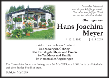 Traueranzeige von Hans Meyer von Südthüringer Presse