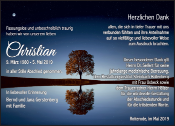 Traueranzeige von Christian Gerstenberg von Südthüringer Presse
