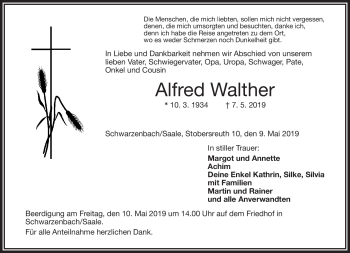 Traueranzeige von Alfred Walter von Frankenpost