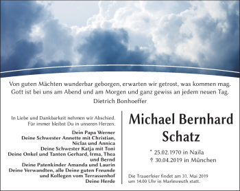 Traueranzeige von Michael Bernhard Schatz von Frankenpost
