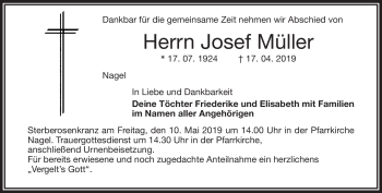 Traueranzeige von Josef Müller von Frankenpost