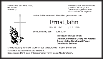 Traueranzeige von Ernst Jahn von Frankenpost