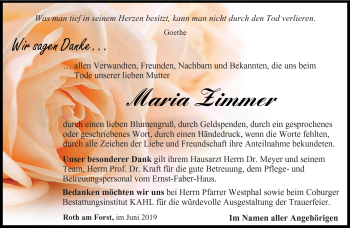 Traueranzeige von Maria Zimmer von Neue Presse Coburg