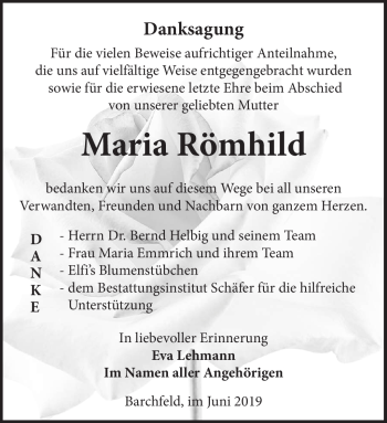 Traueranzeige von Maria Römhild von Südthüringer Presse