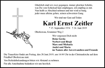 Traueranzeige von Karl-Ernst Zeitler von Frankenpost