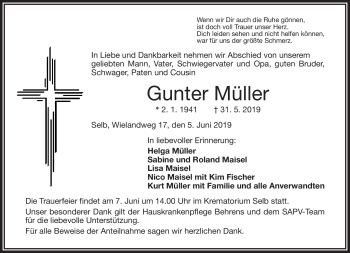 Traueranzeige von Gunter Müller von Frankenpost