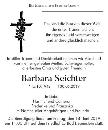 Traueranzeige von Barbara Seichter von Südthüringer Presse